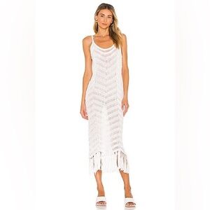 NWT 525 America Fringe Dress in Bleach White - Chevron Knit Coverup - Size XS/S